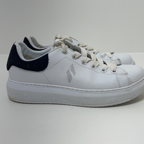 Sketchers Los Angeles street shoes white black rhinestones leather platform 8.5 - Picture 4 of 9